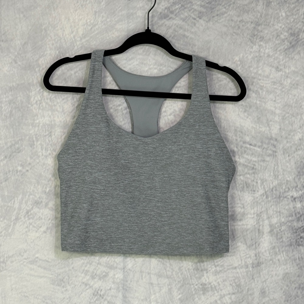 Fabletics Grey Heathered Racerback Cropped Tank Top Sports Bra sz L gym yoga